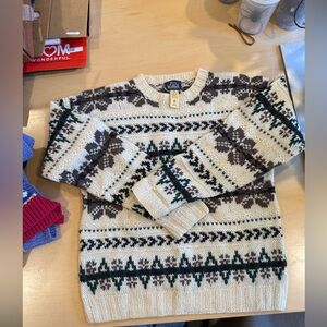 Woolrich Cream and Brown Geometric Sweater